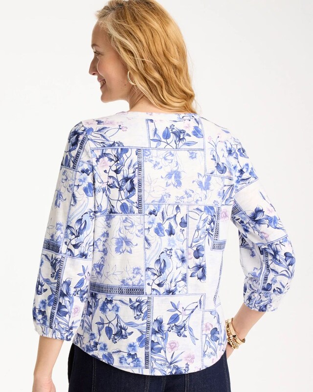Elle Puff Sleeve Cotton Slub Henley Tee - image 3